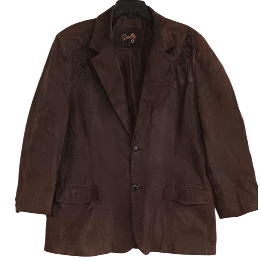 Scully Mens Brown Leather Western Blazer Embroidered Yoke Sport Coat‎ Size 48